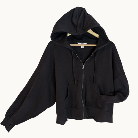 Black Cropped Zip Hoodie Oversized Dolman Sleeve Athleisure XL NWOT JoyLab - Picture 3 of 14